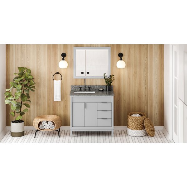 Jeffrey Alexander 36In. Gry Theodora Vanity, Left Offset, Boulder Vanity Cultured Mrbl Vanity Top, Undrmnt Rctngl Bowl VKITTHE36GRBOR